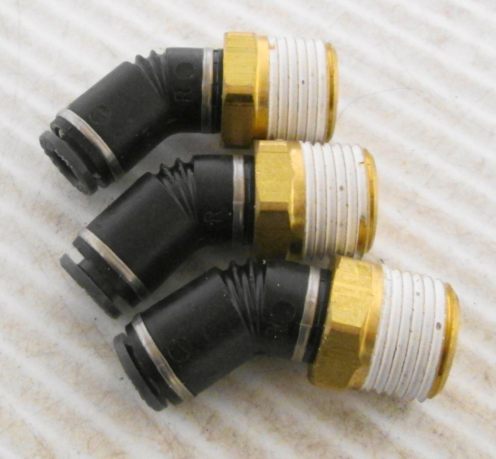 SMC KV2K07-36S Male Elbow Fitting 45° 1/4″ Outside Diameter 3/8″ NPT (Lot of 3)