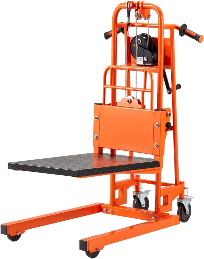 Material Lift Winch Stacker with Casters, 500 Lbs Capacity, 35″ Max Lift Height