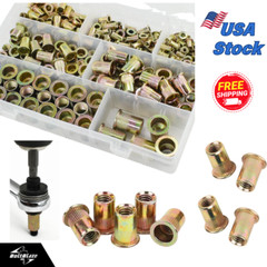 175Pcs Zinc-Plated Carbon Steel Rivet Nut Kit, M3-M10 Assorted Sizes, Flat Heads