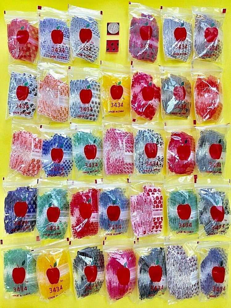 3434 MINI ZIP DESIG BAGS 3/4″ X 3/4″ / 10 DSN PREMIX 1000PCS 2.5MIL READ DETAILS