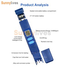 Portable TDS Meter Test Water Quality Test Pen LCD Display TDS Tester 0-9990ppm
