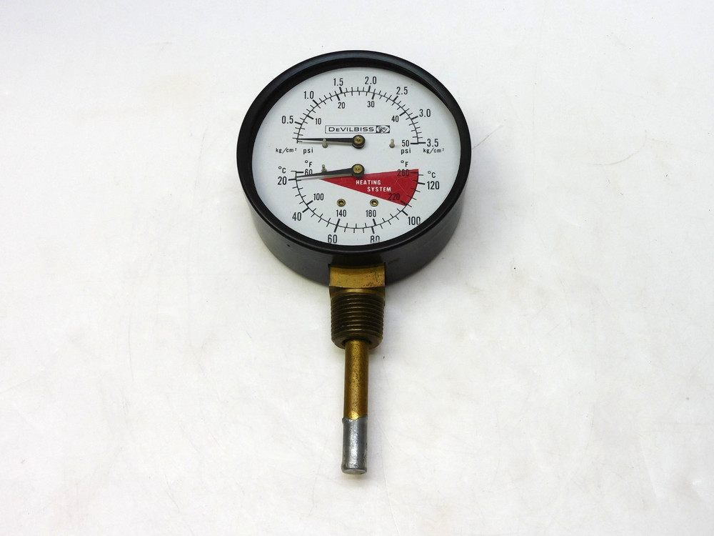 DEVILBISS DUAL PRESSURE & TEMPERATURE GAUGE 0-3.5KG 0-50PSI 20-120°C 60-260°F