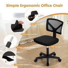 Home Office Mesh Desk Chair, Small Space, Armless Rolling Chair for Adults