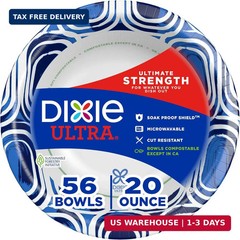 Dixie Ultra, Large Paper Bowls, 20 Oz, 56 Count, Microwave Safe, Compostable, Di