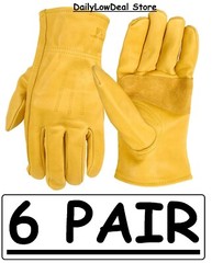 6 PAIRS – Wells Lamont Men’s Leather Work Gloves 100% Cowhide Leather, NEW