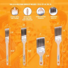 6-Pack Angle Brushes in Assorted Sizes for All Latex and Oil Paints & Stains