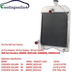 Aluminum Radiator 3 Row Fit Ford New Holland Tractor 9N,2N,8N 8N8005 86551430