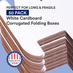 BOX USA Shipping Boxes Small 12″L x 4″W x 4″H, 50-Pack | White 12x4x4,