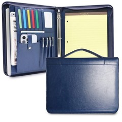 Faux Leather Portfolio with Handle, 3-Ring Padfolio Organizer for 13.9-Inch L…