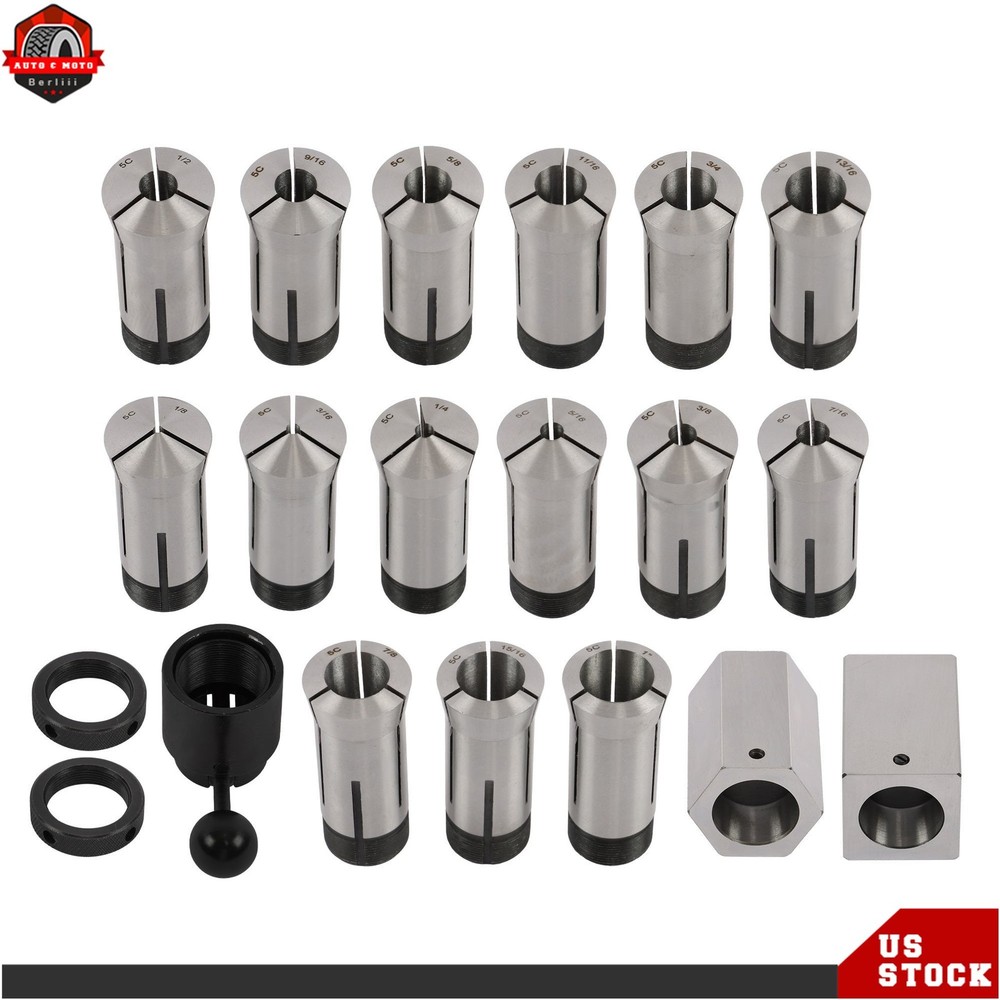 5 Pcs Collet Block Set & 1/8 – 1″ Precision 15 Piece 5C Fractional Collet Set