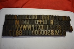 Vintage 1-1/4″ Wood Type Print Blocks Letters A-Z & 0-9 += 94 Pcs.