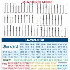 100pcs Dental Diamond Burs Drill FG1.6mm For High Speed Handpiece 100 TYPES