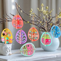 24 Pcs DIY Easter Wooden Ornaments 3D Unfinished Wood Crafts to Paint Easter Han