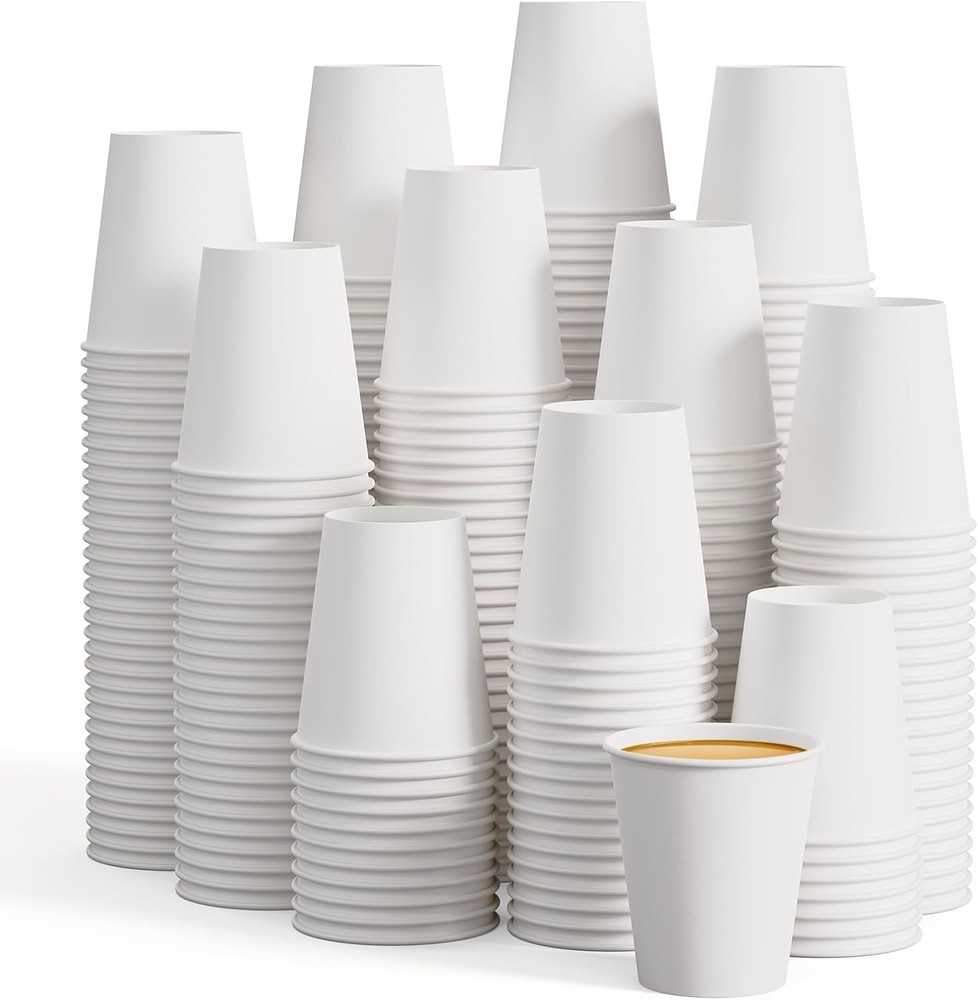 8oz Disposable Paper Cups / Lid Coffee Bean Design/ 1000 White Cups