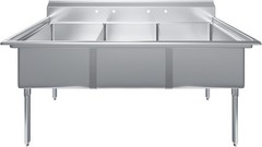 78 in. x 30 in. Stainless Steel Three Compartment Sink with 24 in. x 24 in. x 14