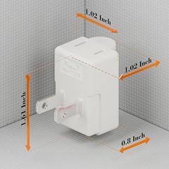 1PC NEMA 1-15P to 1-15R 90° Up Angle 2-Prong US Power Adapter White