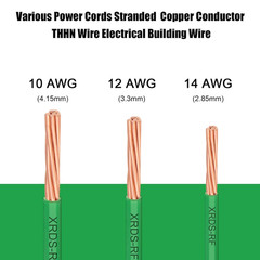 14 AWG THHN Stranded Bare Copper Wire 50FT Green Grounding Wire, Electrical