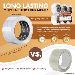 Industrial Grade Clear Packing Tape 6 Rolls – 110 Yards per Roll – 3″ Wide X 2.0