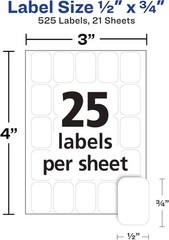 Multi-Use Removable Labels, 1/2″ X 3/4″, White, Non-Printable, 525 Blank Labels