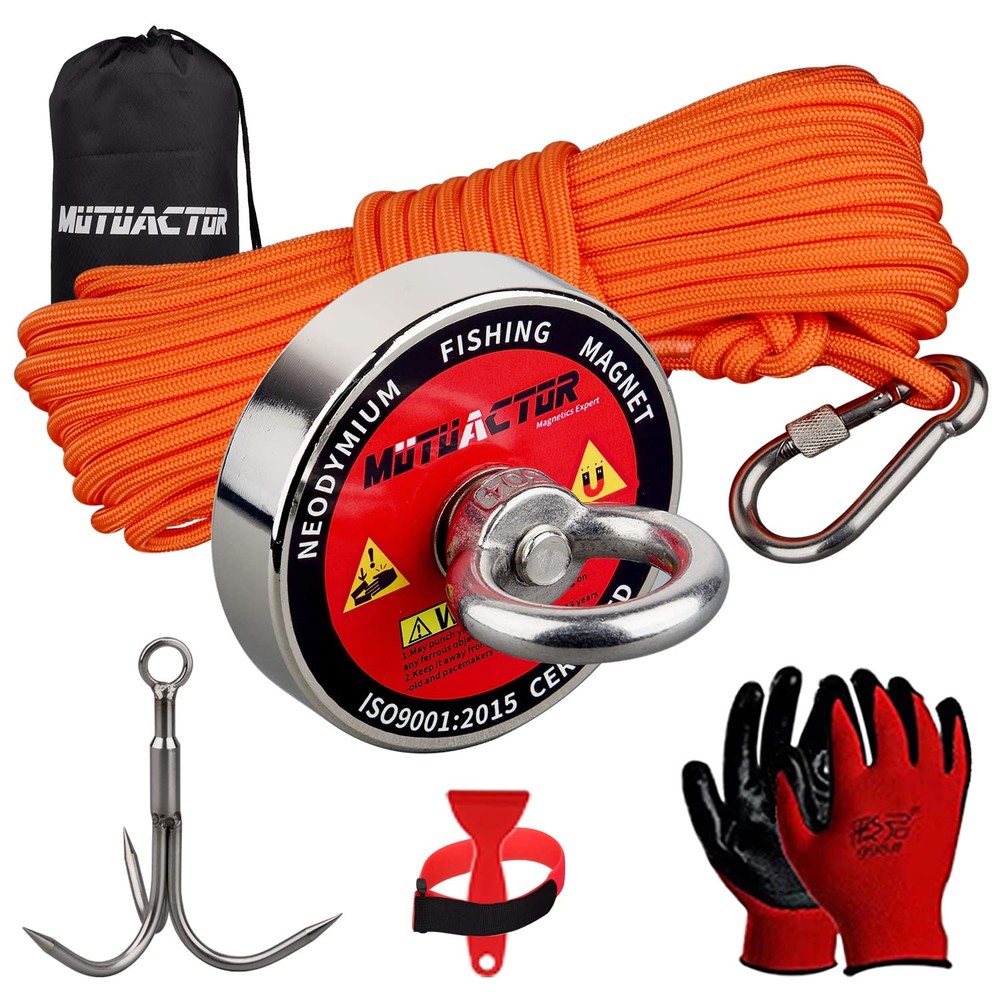 Heavy Duty Fishing Magnet Kit,500lb Neodymium N52 Magnets with 65Ft Salvage R…