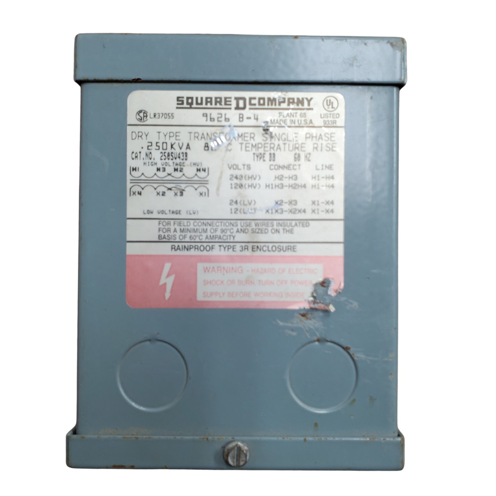 Square D 250SV43B Control Transformer 0.25kVA 1PH 120/240V to 12/24V Type 3R