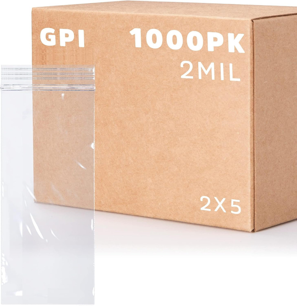 – 2″ X 5″ Small Zip Bags, 1000 Count, 2 Mil, Clear Plastic Reclosable Zipper Pol