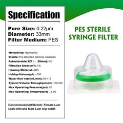 10/30/50/100Pcs Sterile Syringe Filter 33mm 0.22 Micron PES Membrane Hydrophilic
