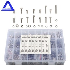 1220PCS M3 M4 M5 M6 Metric Screws Assortment Kit, Hex Socket Head Cap Bolts Nuts