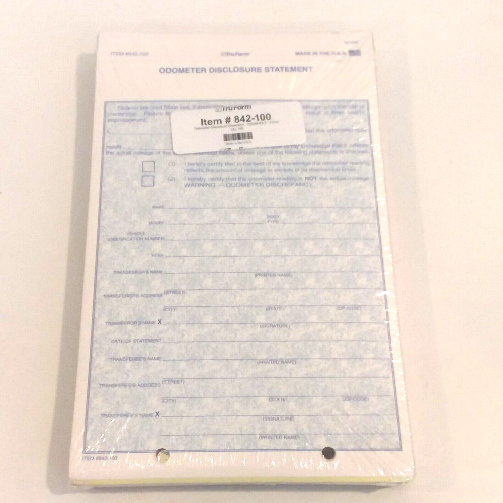 Odometer Disclosure Statement 3-part ODOM-65-3 TruForm #842 100 per pack NEW