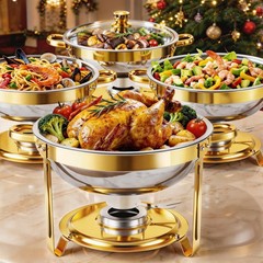 4 PCS 9Qt Round Chafing Dish Buffet Set 316 Stainless Steel Gold W/Glass Lids