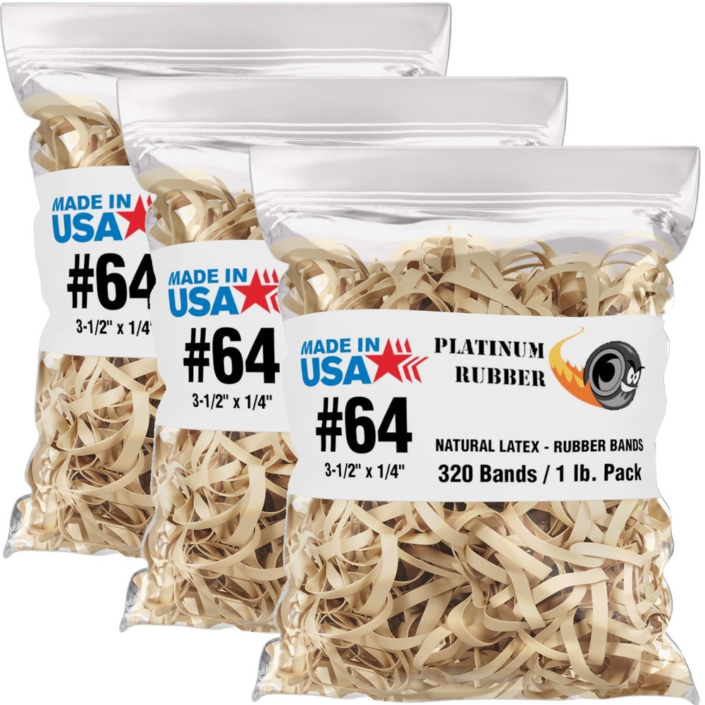 Bulk 3 Pounds – Platinum Rubber Bands USA Postal Size #64 (3-1/2 x 1/4″) 960pcs
