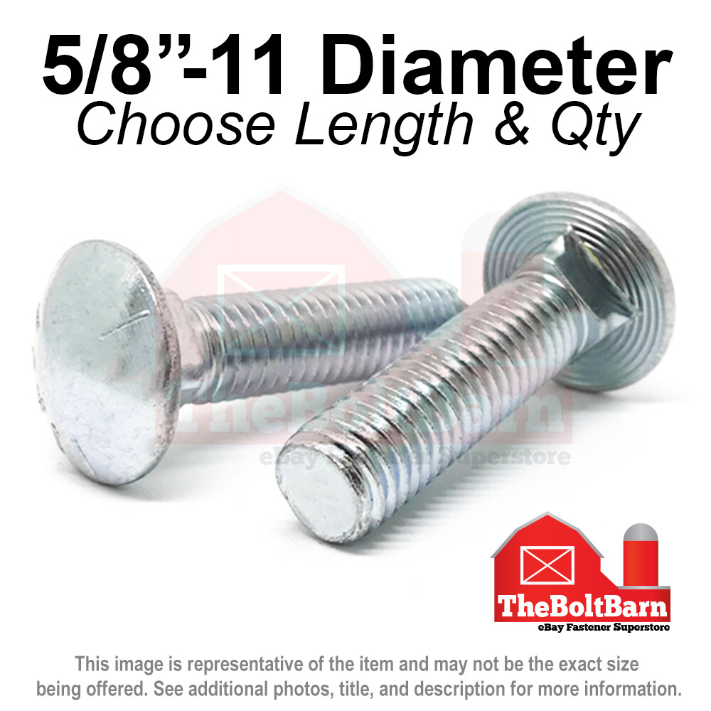 5/8″-11 Grade 5 Full Thread Round Head Carriage Bolts Zinc (Pick Length & Qty)
