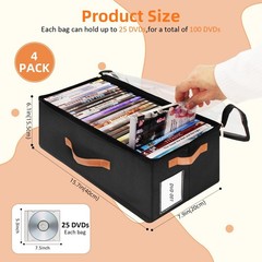 4 Pack DVD Storage Box, Stackable Oxford Fabric DVD Cases Holder with Front Z…