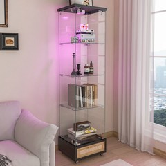 Tempered Glass Antique Curio Display Cabinet with Drawer RGB LED Light 4 Shelves