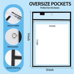 Ufamrine 6 Pcs Dry Erase Pockets Sleeves Black, Job Ticket Holders (10″ * 13″…