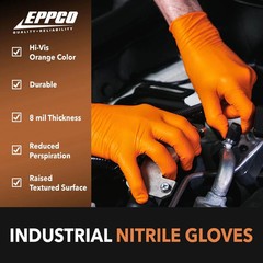 EPPCO 8843 Tiger Grip Orange Nitrile Gloves, Medium – 100 Pc/BOX