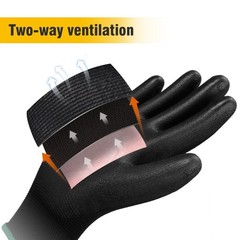 240 Pairs Ultra-Thin Black PU Work Gloves Polyurethane Palm Coated Nylon Safety