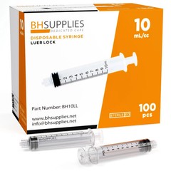 BH Supplies 10ml Luer Lock Tip Syringes (No 100 Count (Pack of 1), Clear