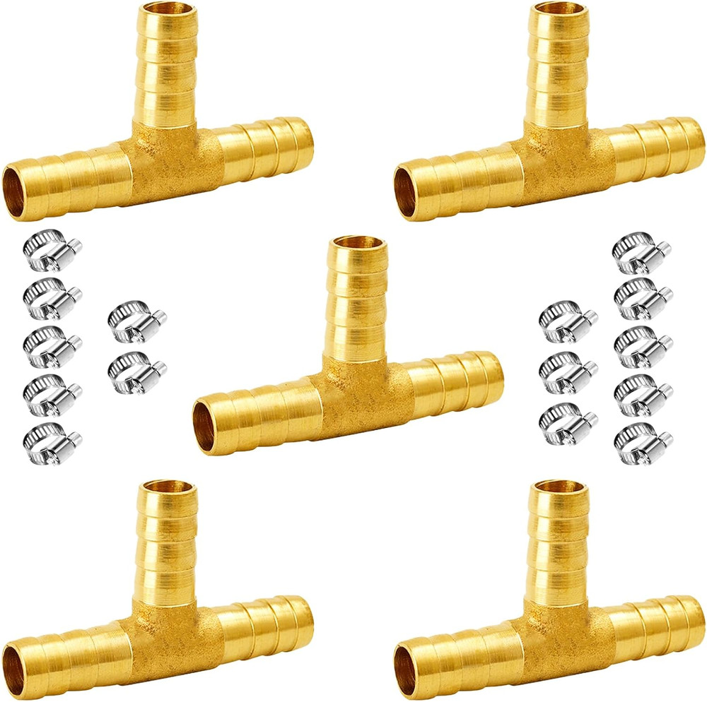 1/2″ Brass Barb Tee Fittings T-Shaped 3 Ways Union Hose Barb Pipe Fitting with 1