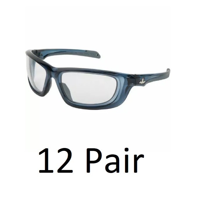 12 Pair MCR Safety USS Defense Safety Glasses Translucent Dark Blue Full Frame