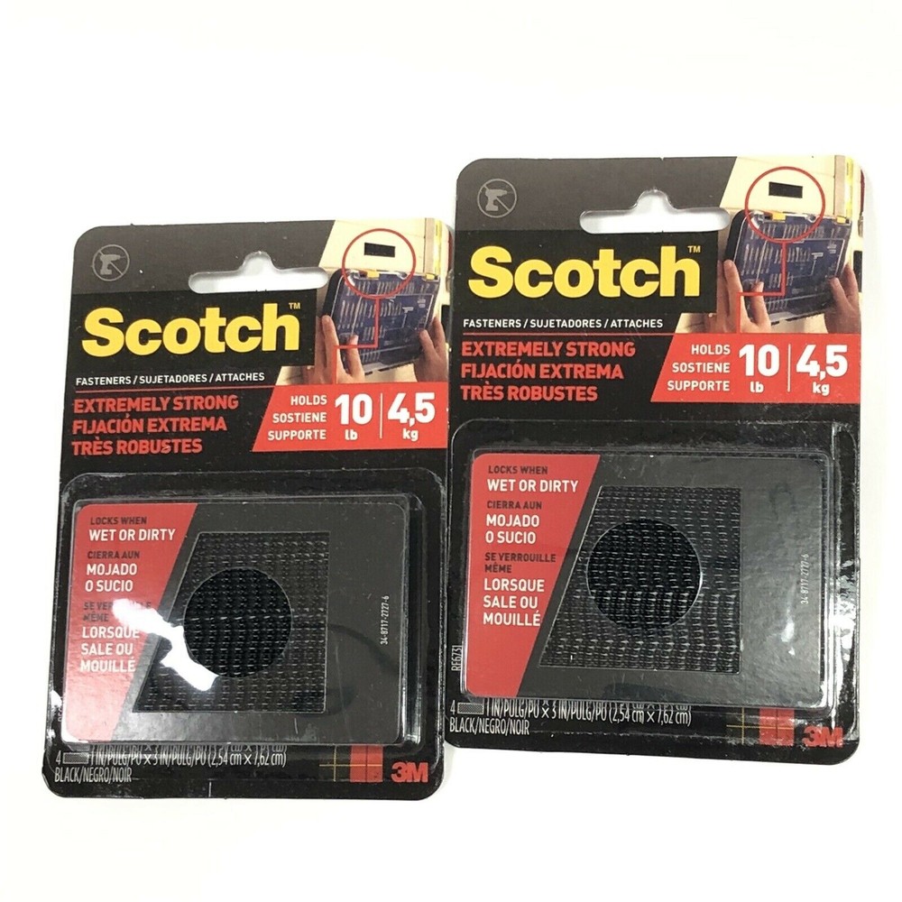 2 Packs Scotch Extreme Hook and Loop Fastener Strips 3 in. L x 1 in. W Black