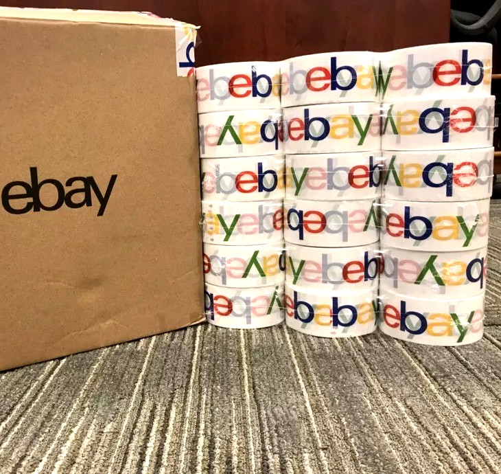 LOT 6 SIX ROLLS of eBay Branded Packaging Shipping Tape Color Logo 75Yds x 2IN