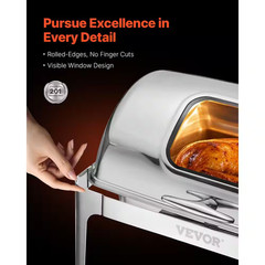 Roll Top Chafing Dish Buffet Complete Set, 9 Qt. 1-Pack Stainless Steel Chafer w