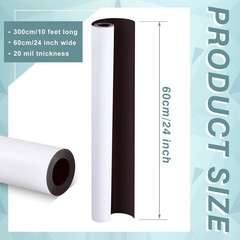 24 Inch x 10Ft, 25 Mil Blank White Surface Magnet Sheets Magnetic Roll Printable