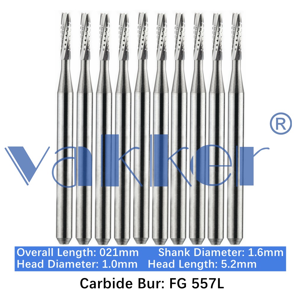 10-100pcs Dental FG Carbide Burs Long Shank Straight Flat End Cross-Cut FG 557L