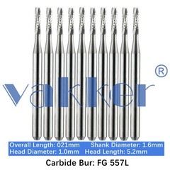 10-100pcs Dental FG Carbide Burs Long Shank Straight Flat End Cross-Cut FG 557L
