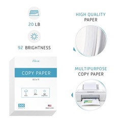 Letter Size White Copy Printer Paper 8.5×11 in 20 lb 500 Sheets