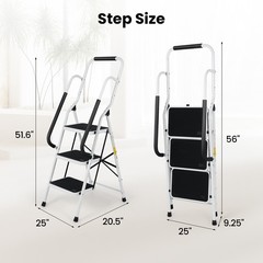 3 Step Ladder with Hankdrails, Portable Folding Step Stool with Safety Lock