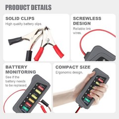 12V Car Battery and Alternator Tester with 6 LED Indicators, Automotive Battery
