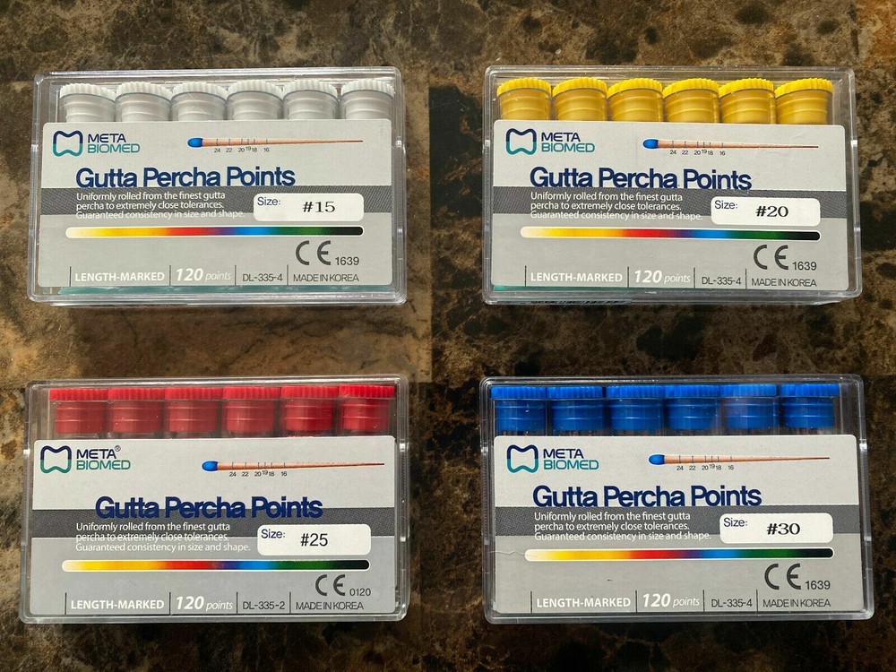 Meta – Biomed Length Marked Gutta Percha Points 120/PK All Sizes Vial Packaging
